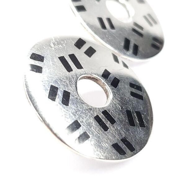 Vintage 80s 90s Cieslicki Earrings Round Sterling Silver Enamel Modernist - Picture 3 of 4